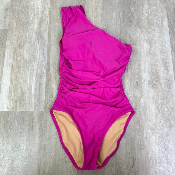 J.Crew Ruched one-shoulder one-piece Swimsuit in Radiant Fuchsia Size 4 #BC108 - Picture 2 of 8